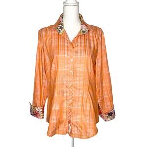 Georg Roth Orange Plaid Floral Button Down Shirt Large